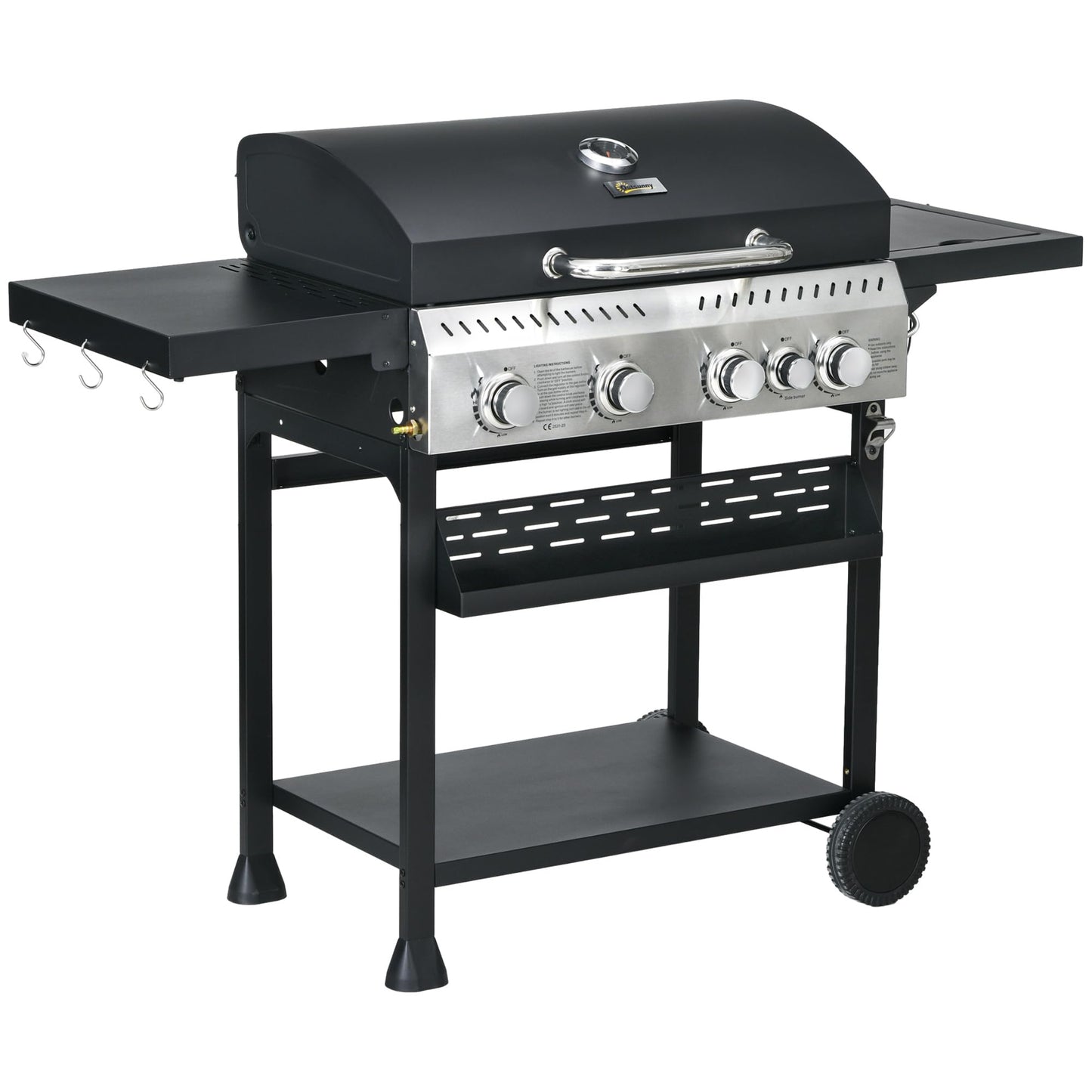 - Outsunny 4+1 Gas Burner Grill | 12.5 kW Propane Gas Barbecue -