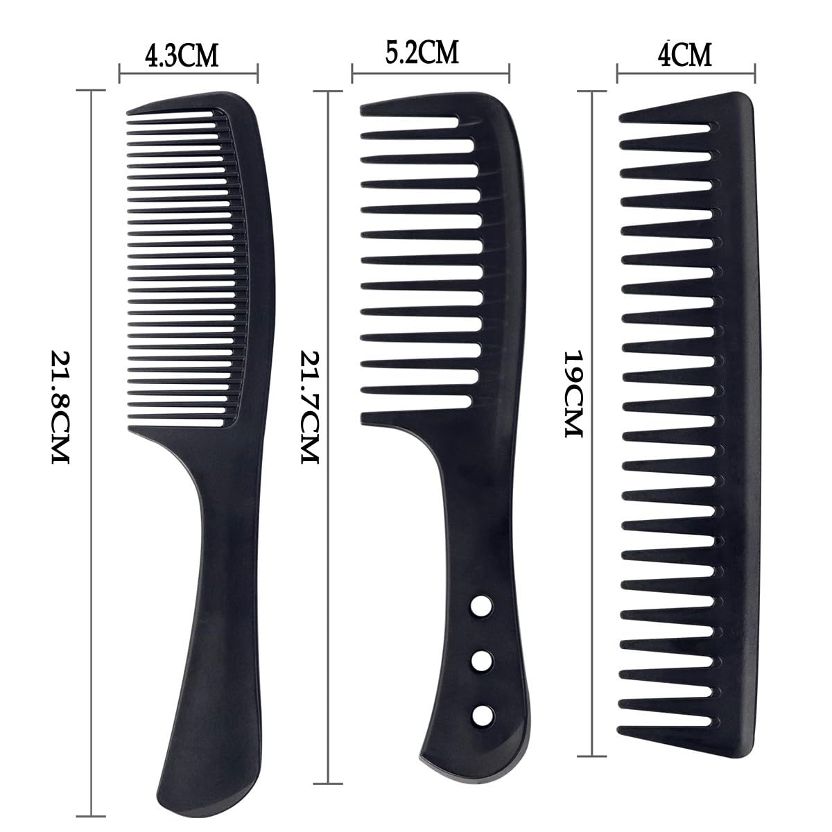 DAZISEN 3 Pieces Combs Set - Black Wide Toothed Comb Hairdressing Combs Heat Resistant Anti-static Detangling Hair Comb Cutting Combs