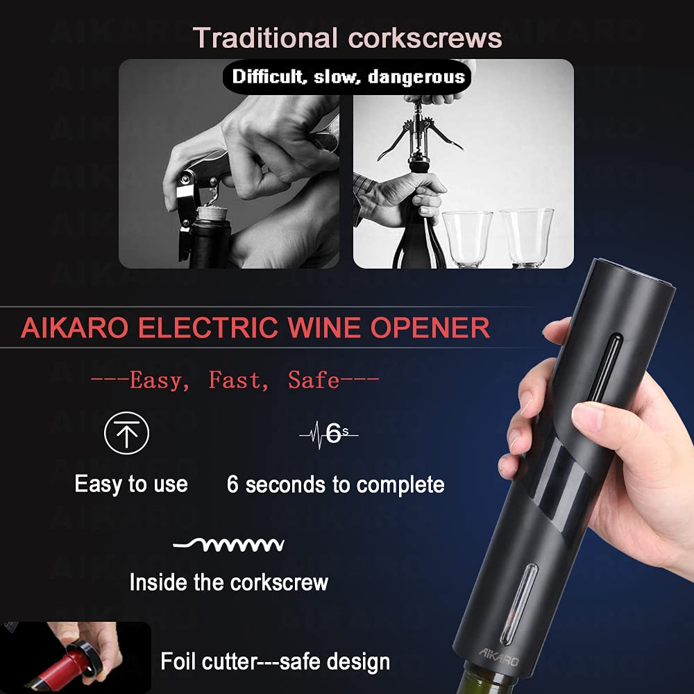 AIKARO Electric Wine Bottle Opener Automatic Electronic Corkscrew, Rechargeable