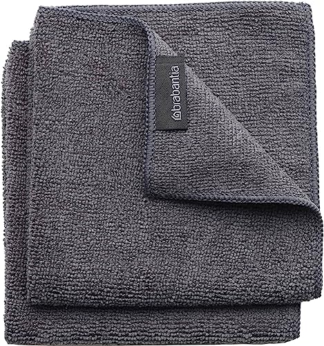 Brabantia 118029 Microfibre Cleaning Cloths (x 2), Machine Washable, Dark Grey
