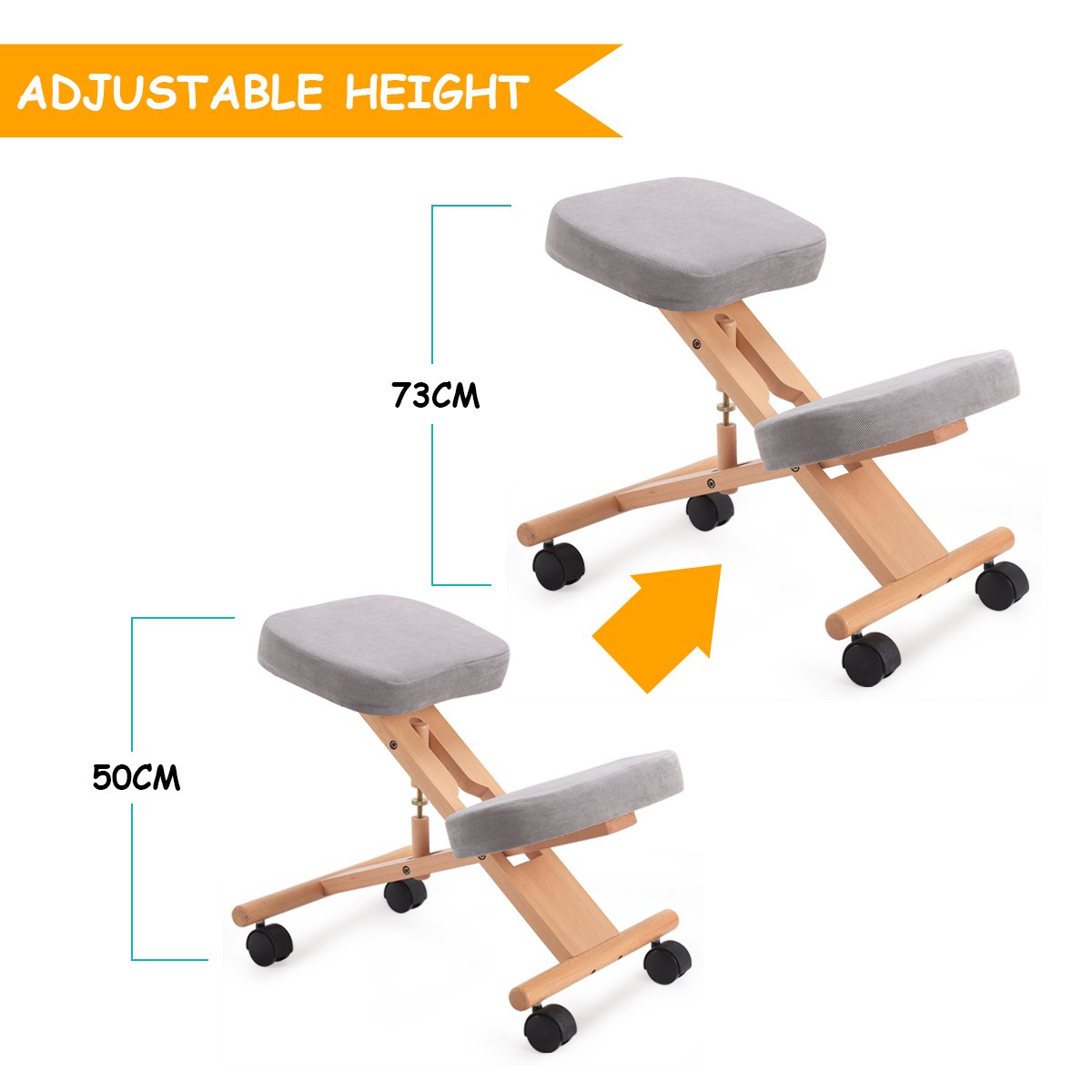 CASART Ergonomic Kneeling Chair, Adjustable Wooden Frame Kneeler Stool, Home Office Orthopaedic Posture Chairs (Grey)