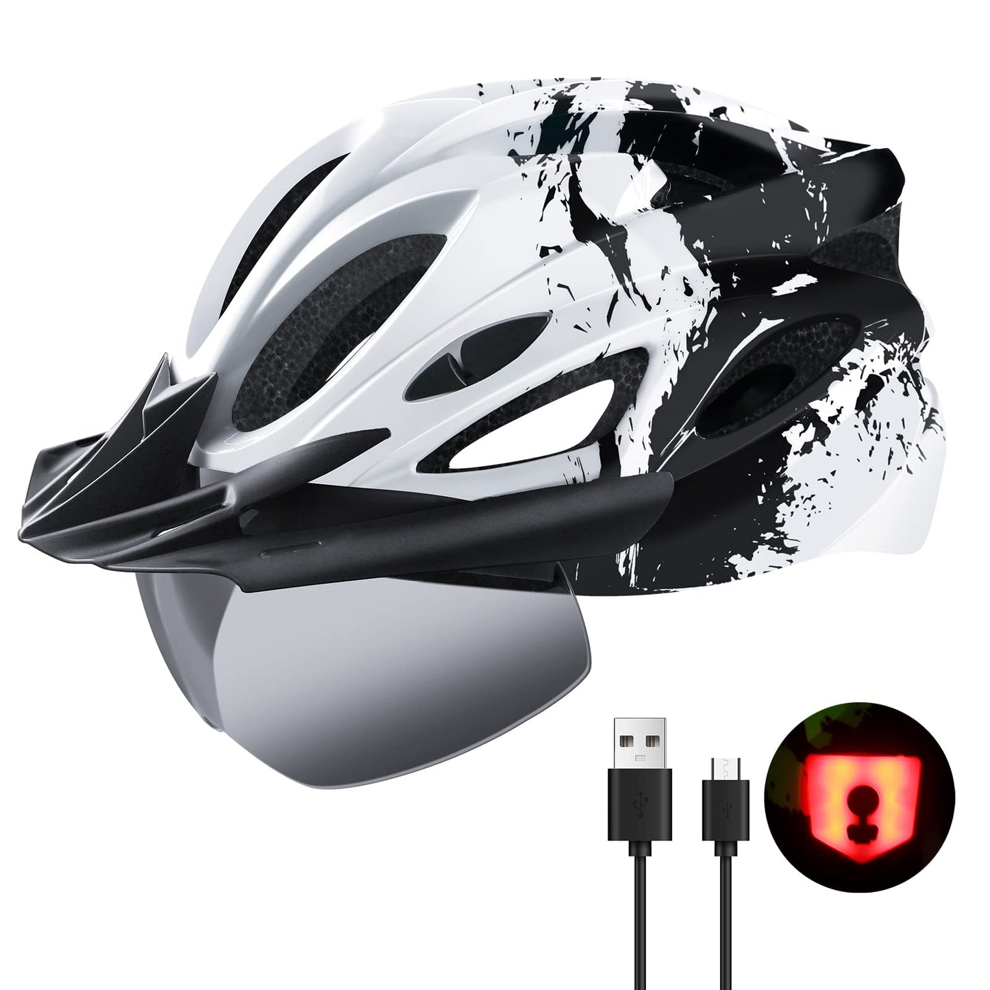- RaMokey Bike Helmet | Lightweight Cycle Helmet | LED Light Magnetic Goggle Sun Visor -