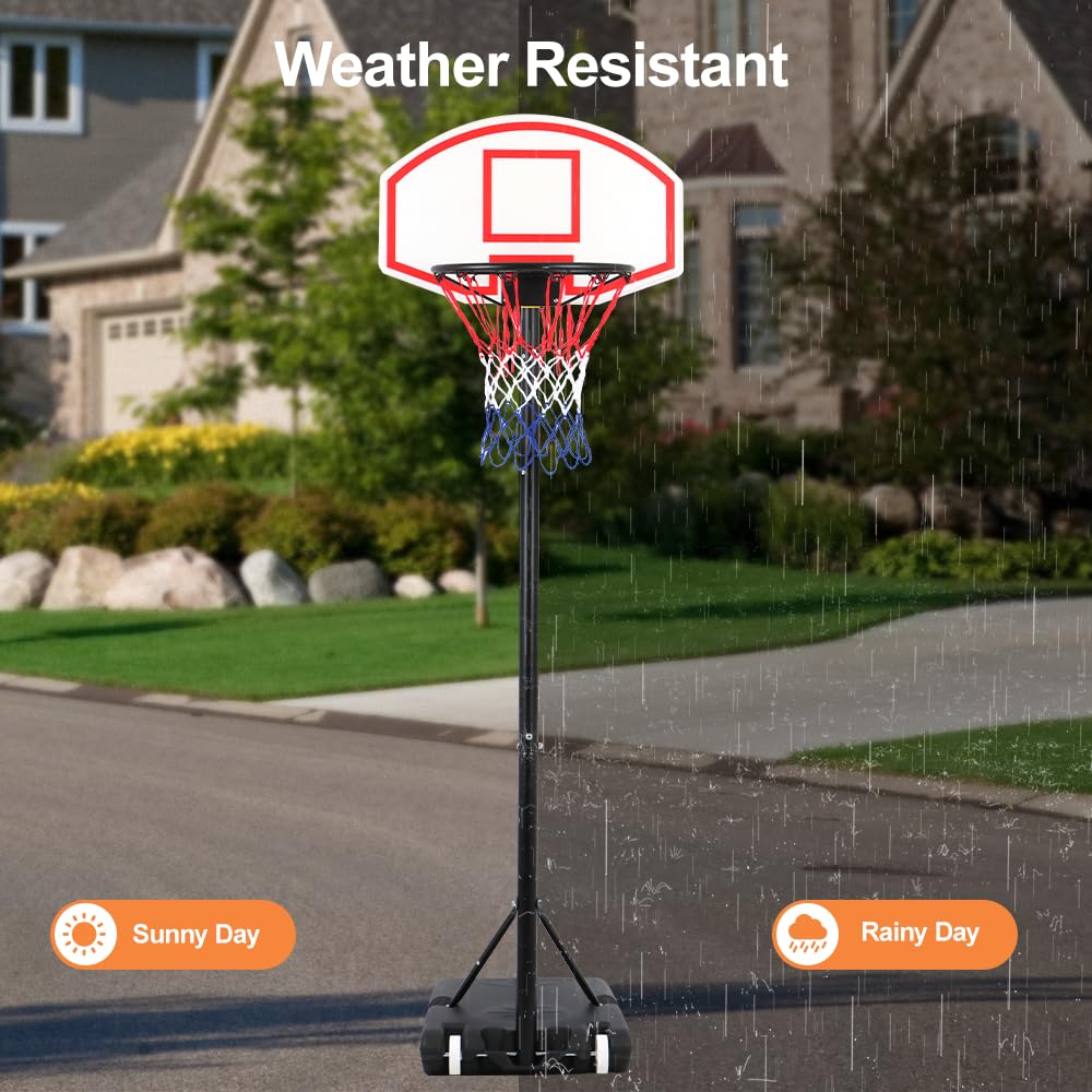 Adjustablae Basketball Hoop and Stand for Kids, Portable Basketball Set 4.9-6.9FT Adjustable Height, Basketball Hoop Net for Teenager Adults, Kids