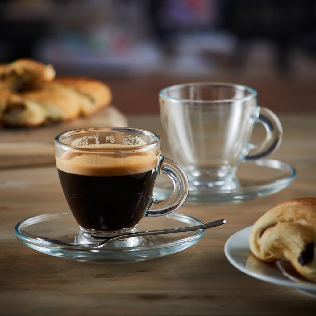 - Ravenhead Set Of 4 Glass Espresso Cup & Saucer Set | 8 CL -