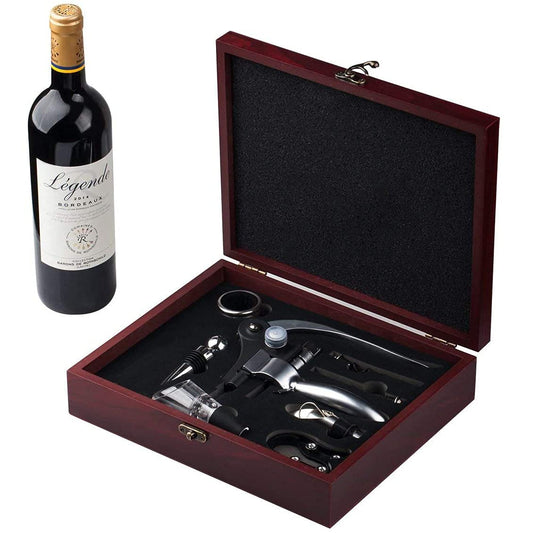 Cooko Wine Opener Set, Manual Corkscrew with Aerator and Spout, Zinc Alloy Handle Bottle Opener, Deluxe Wine Accessories with Wooden Box,
