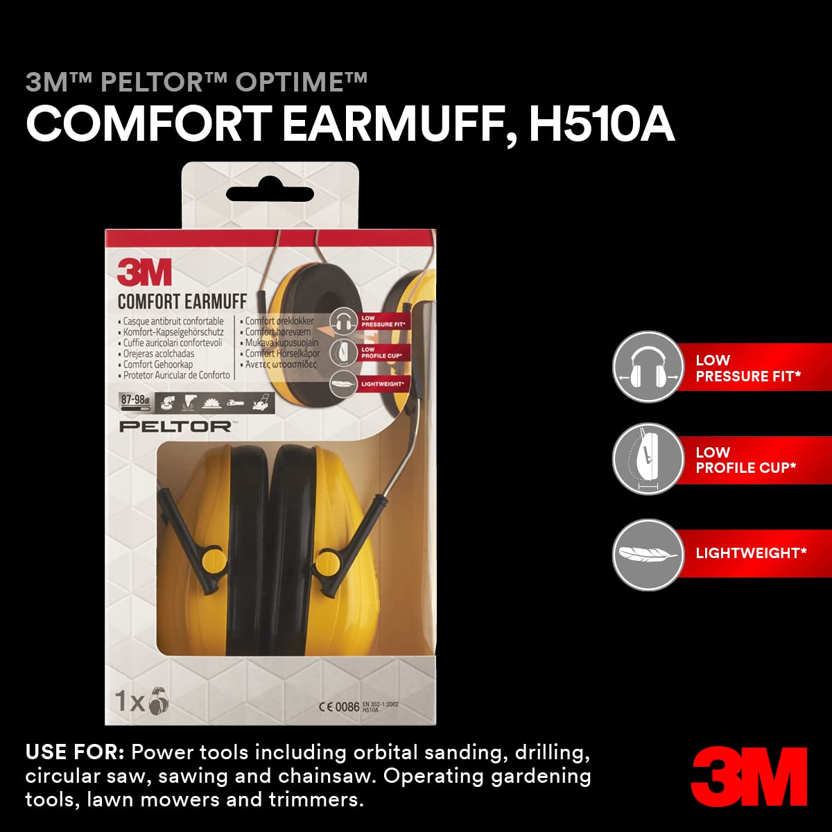 3M Peltor Optime I, H510AC1, Ear Muffs Headband, Lightweight Ear defenders, Hearing Protection reduces noise level by up to 27dB, Pack of 1,Yellow