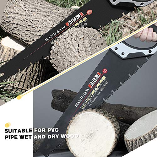 AIRAJ 450MM Hand Saw, 8TPI Fine Cutting Heavy Duty Pruning Saw, Unique Ω Type Chip Flutes, Comfortable Non-Slip Handle, Professional Pruning Saw for Garden Trimming