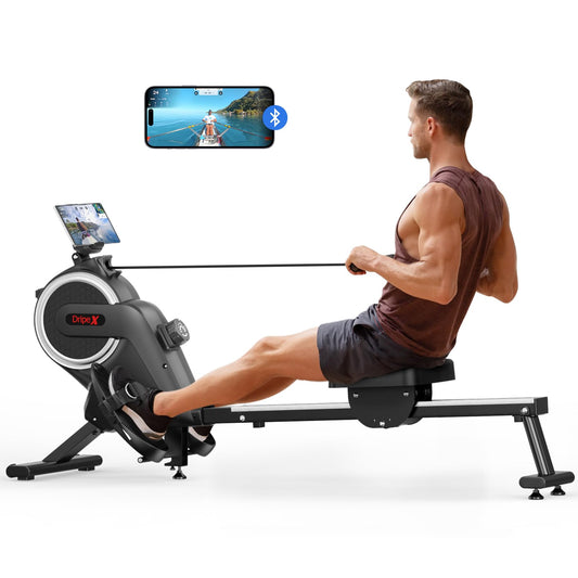 - Dripex Magnetic Rowing Machine with Aluminum Slide Rail | 16 Levels of Adjustable Resistance | Max Weight Capacity 265 Lbs for Home Gym | LCD App/Monitor -