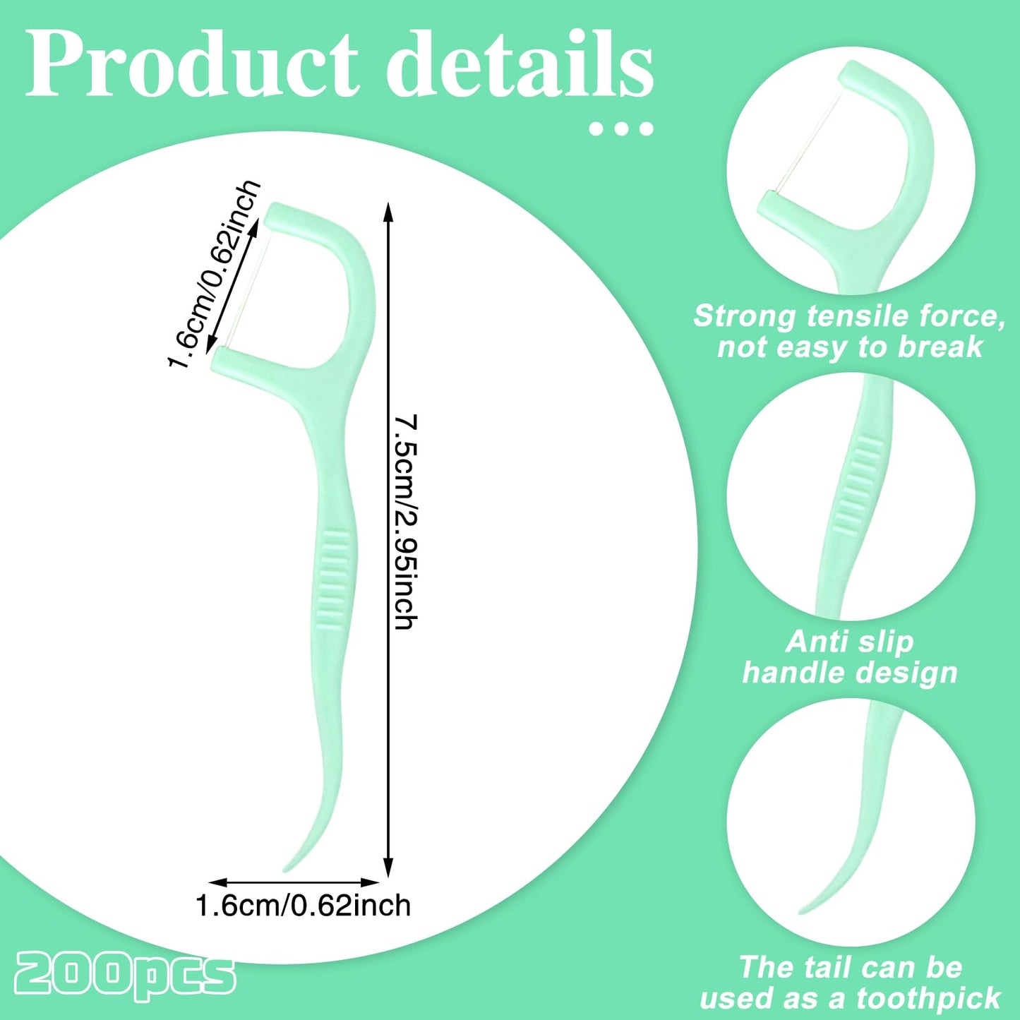 200 Pcs Dental Floss, Floss Sticks Dental Disposable Floss Picks 2 in 1 Dental Floss Toothpick Portable Dental Floss Stick for Teeth Cleaning