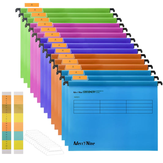 A4 Suspension Files, MerryNine 15PCS Polypropylene Filing Cabinet Suspension Files with Tabs and Card Inserts for School Home Work Office Organization (Mixed Color, A4)