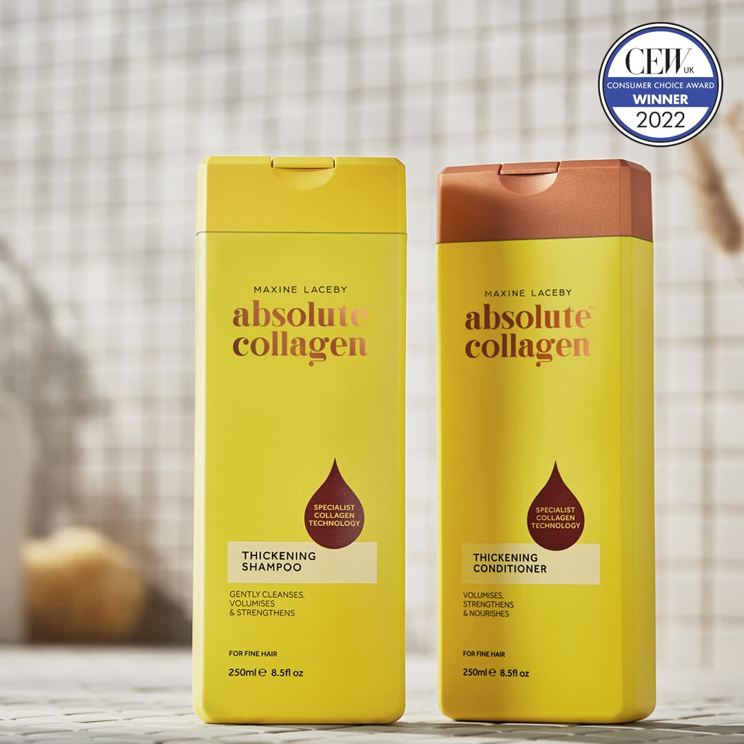 Absolute Collagen - Thickening Collagen Complex Shampoo and Conditioner Set 500ml - For Thin & Fine Hair - Strengthen, Nourish and Volumise - Boost Shine - Fight Signs of Hair Ageing - Paraben Free