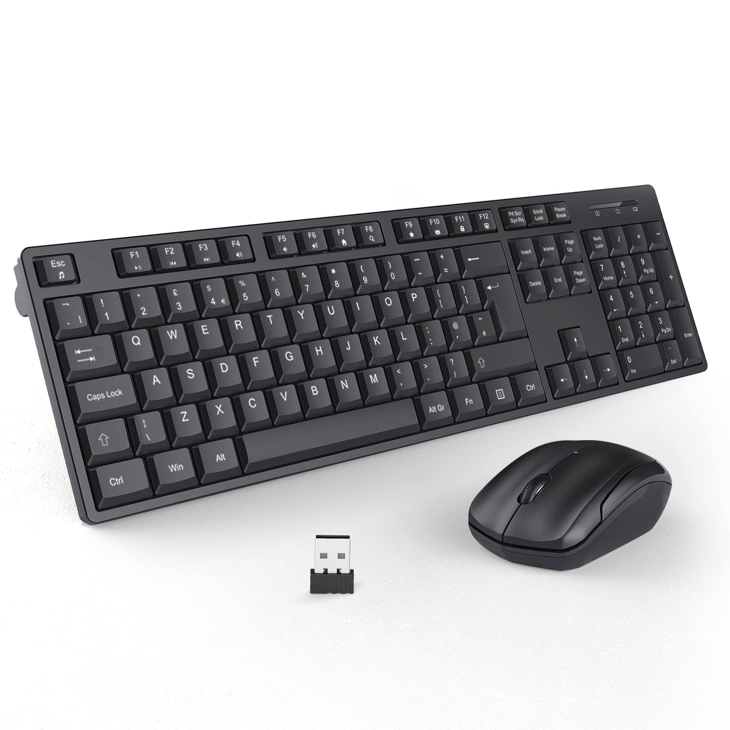 - Wireless Keyboard and Mouse Set, 2.4G Wireless Keyboard Mouse with USB Receive