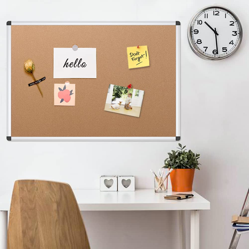 - VIZ-PRO Cork Notice Board, 120x90cm, Silver Aluminium Frame -