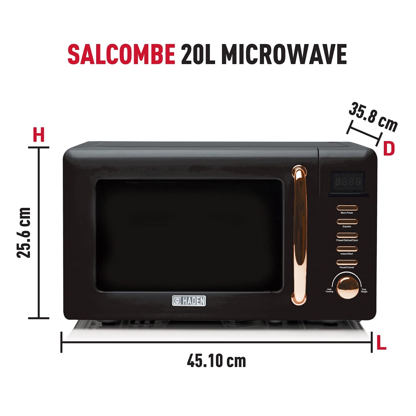- Haden Salcombe 800W Microwave Oven  | Versatile with Defrost | Reheat & Cooking Functions | Spacious 20L Capacity -