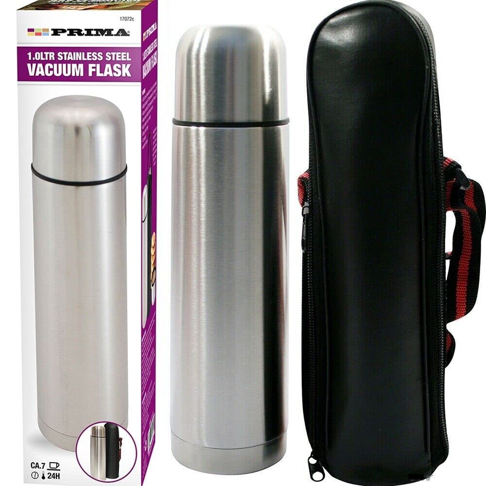 1L Stainless Steel Flask - Keeps Drinks Hot & Cold, with Carry Case, Vacuum Insulated Thermos, Perfect for Sports, Outdoor, Hiking, Travel, Office, Leakproof Lid Serves As A Cup, 1000ml