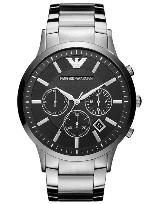 - Emporio Armani Watch for Men | Quartz Chronograph Movement | 46 mm Silver Stainless Steel Case with a Stainless Steel Strap | AR2460 -