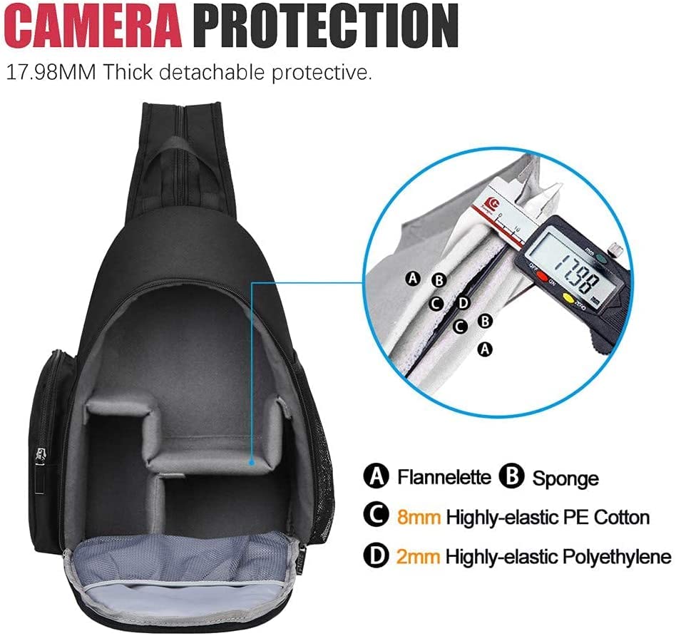 Cwatcun Camera Bag, Sling Camera Case Shoulder Backpack with Tripod Holder for Canon Nikon Sony Pentax DSLR SLR Mirrorless Cameras Black