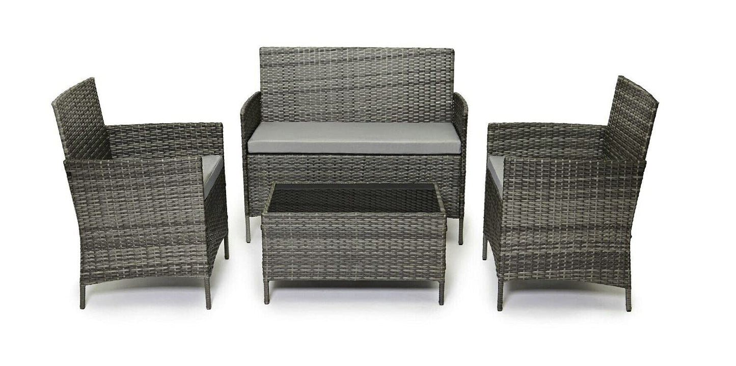 - EVRE Grey Rattan Garden Furniture Set | Patio Conservatory Balcony Indoor Outdoor 4 Seater -
