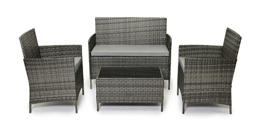 - EVRE Grey Rattan Garden Furniture Set | Patio Conservatory Balcony Indoor Outdoor 4 Seater -