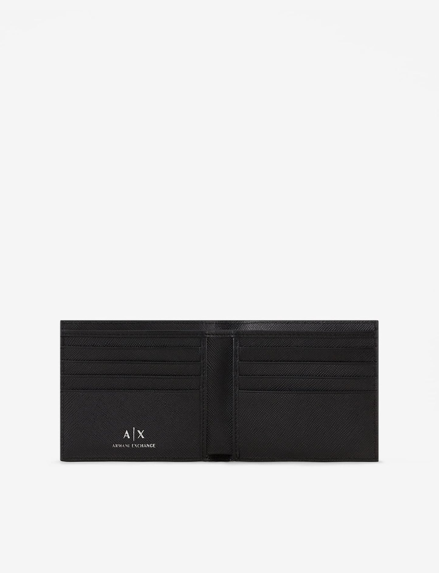 Armani Exchange Men's Plate Logo Saffiano Leather Bifold Wallet Fold, Black, S
