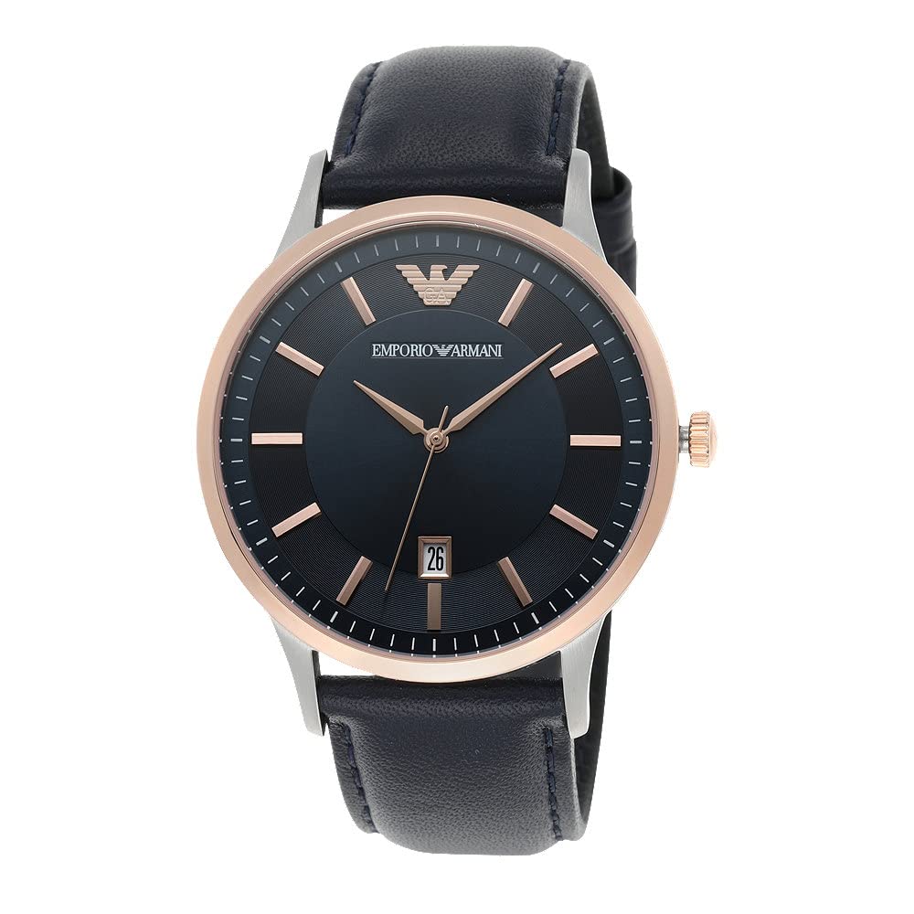 - Emporio Armani Watch for Men | Two Hand Date Movement | 43 mm Silver Stainless Steel Case with a Leather Strap | AR11188 -