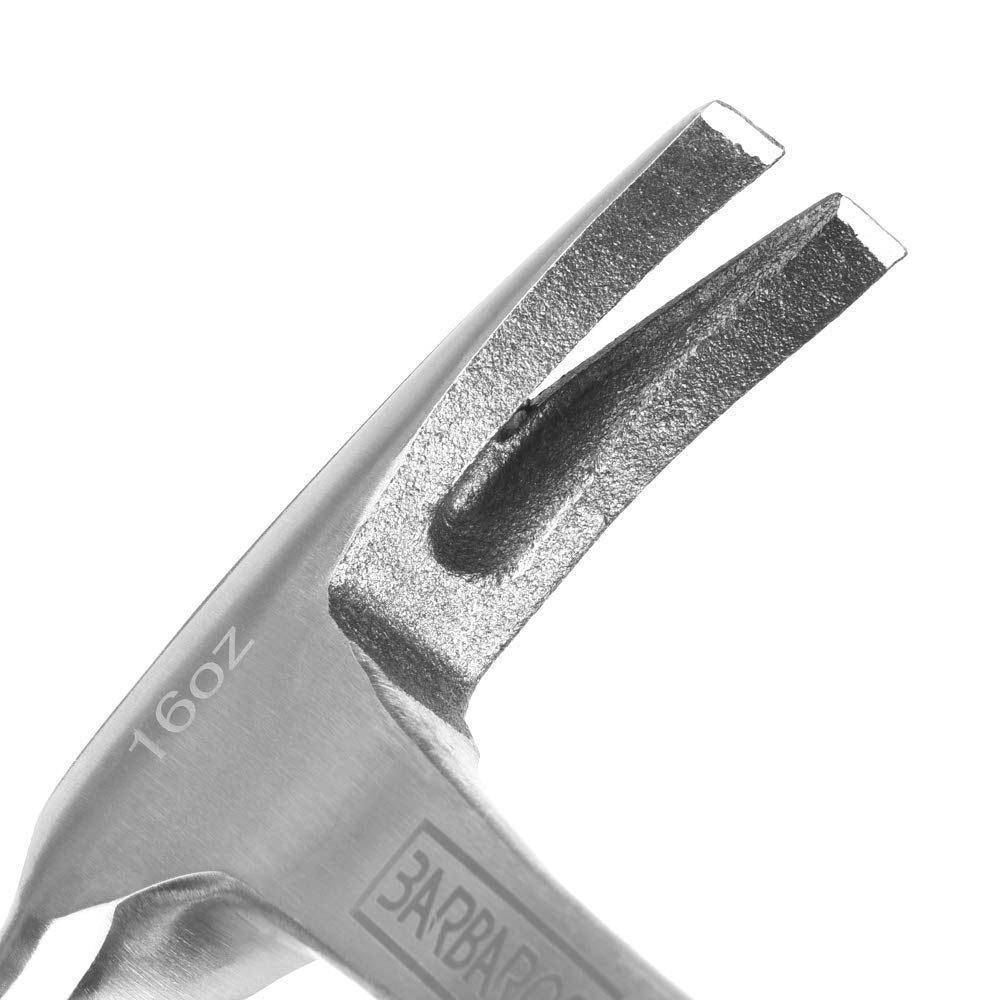 Claw Hammer by Barbarossa – 16Oz Straight Claw Hammer – Polished Carbon Steel & Fiberglass Handle – Anti-Vibe Shaft – Comfortable & Ergonomic Grip – Ideal Hand Tool for Nail Removal, Home Use