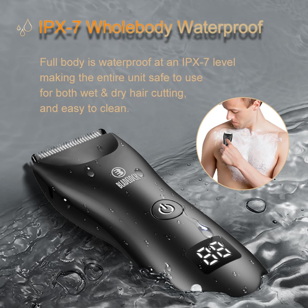 Body Hair Trimmer for Men, Electric Hair Clippers Ball Trimmer with Skin-Safe Blade, Waterproof Pubic Groin Hair Trimmer Grooming Kit with LCD Display & Recharge Dock