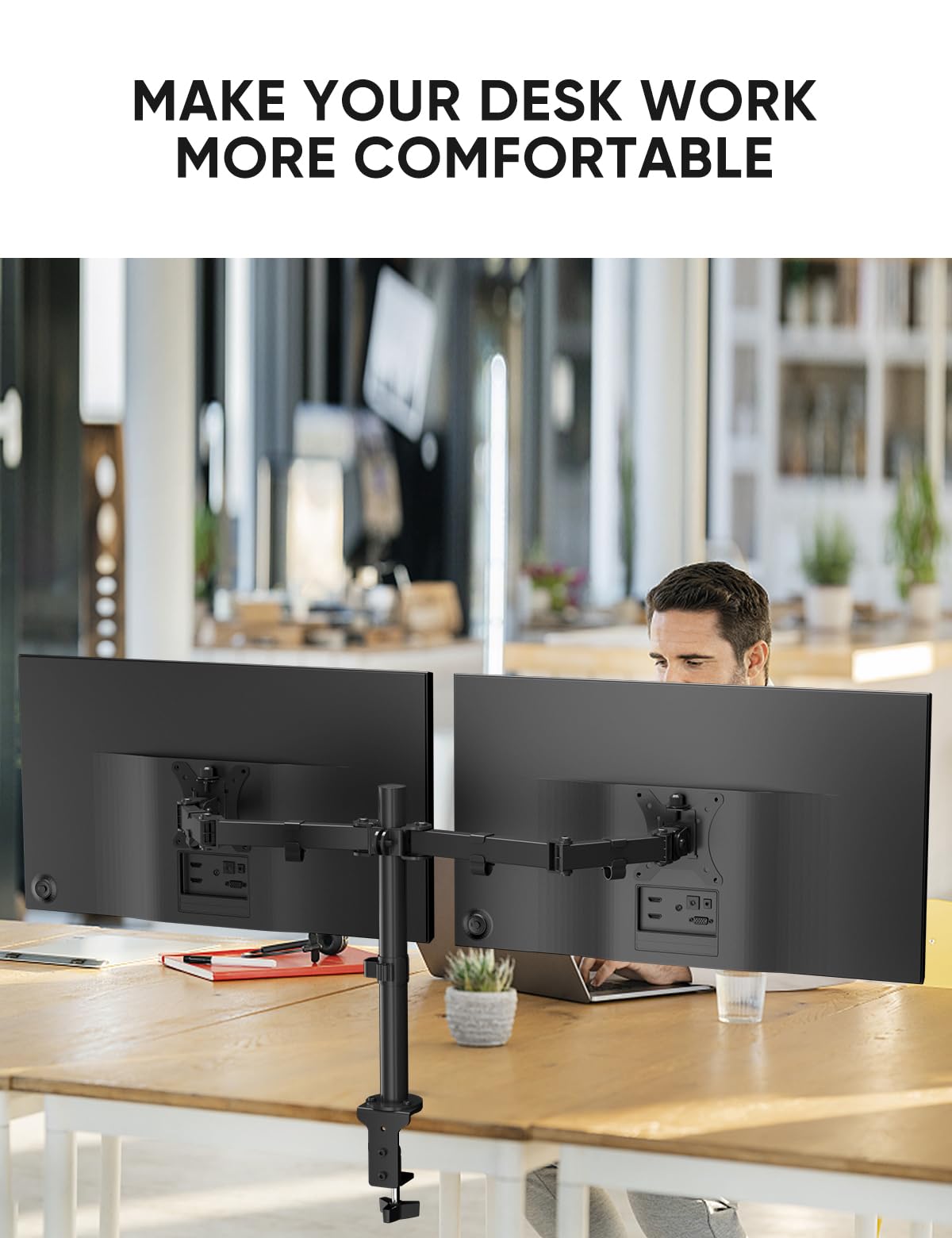 - FORGING MOUNT Ergonomic Dual Monitor Stand for 13-32 inch LCD LED PC Screens for Desks Monitor Stand Arm | Height Adjustable Arm Bracket Tilt 90° Swivel 180° Rotate 360° | VESA 75/100 -