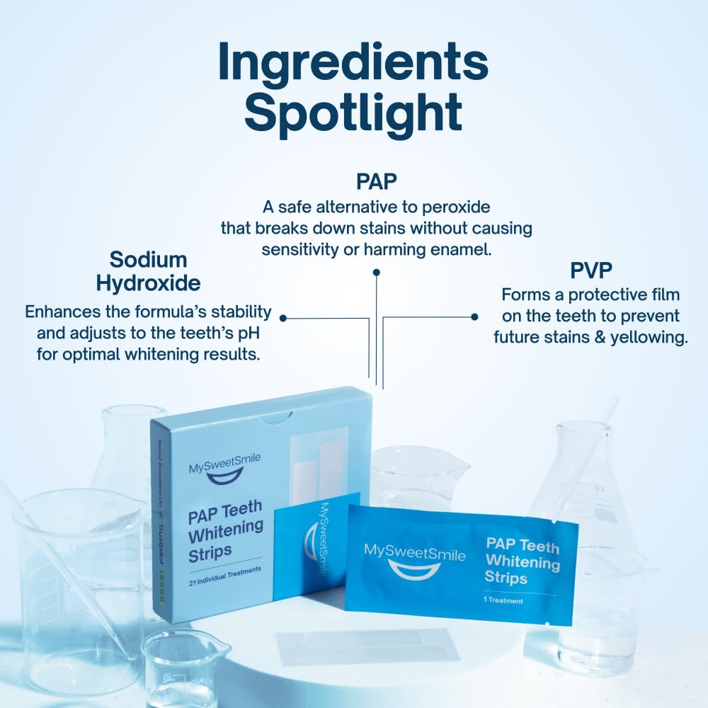 - MySweetSmile | PAP Teeth Whitening Strips | Enamel-Safe | Sensitivity-Free Formula -