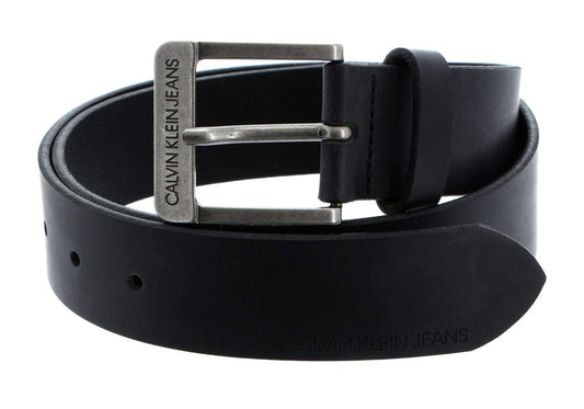 Calvin Klein - Men's Leather Belt - Black Leather Belt For Men - Calvin Klein Jeans - Brushed Metal Buckle - 100cm / 39.4" Length - 100% Genuine Leather