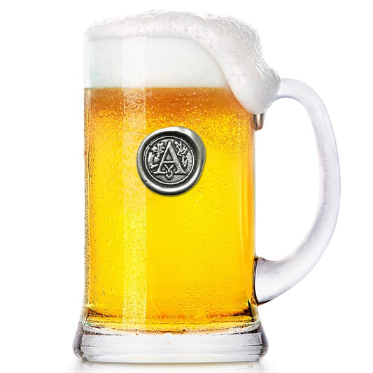 - English Pewter Company | 1 Pint Monogram Initial Beer Mug Glass Tankard | Personalised With Your Choice of Initial -