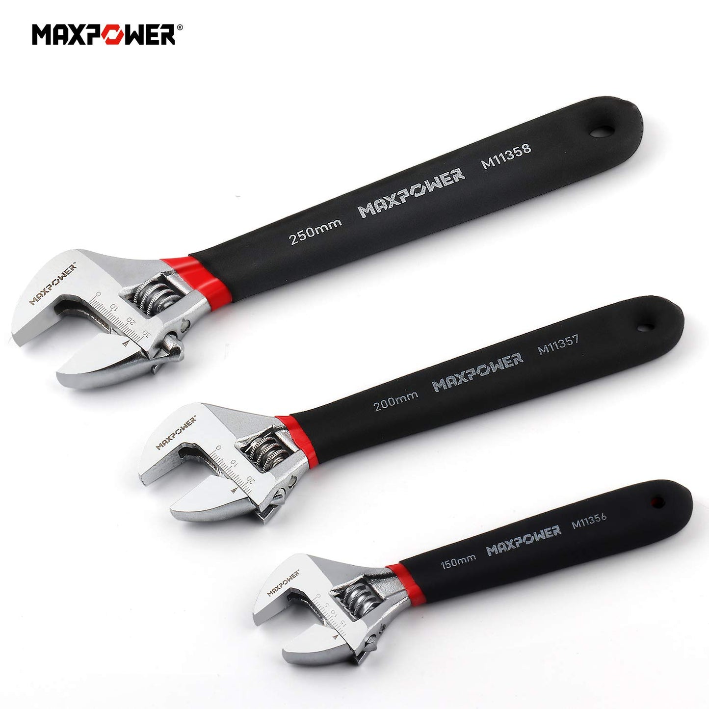 - MAXPOWER Adjustable Spanner Set | 3PCs Adjustable Wrench Set | Shifter Spanners with Soft Grip -