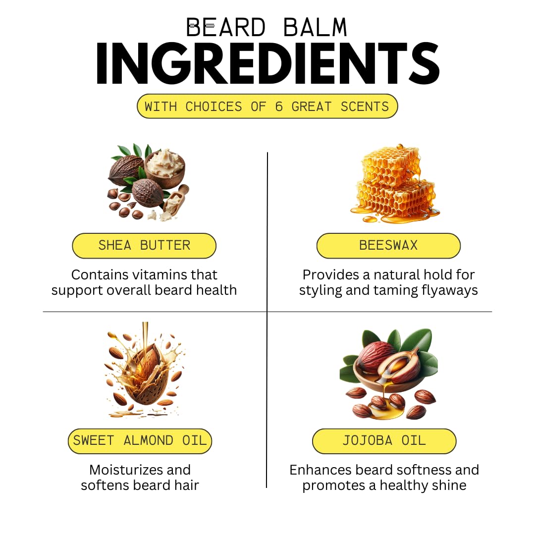 50ml Beard Balm For Men - Beard and Bones | Shea Butter, Jojoba Oil, Almond Oil | | Choice of 6 Scents (Tobacco & Vanilla)