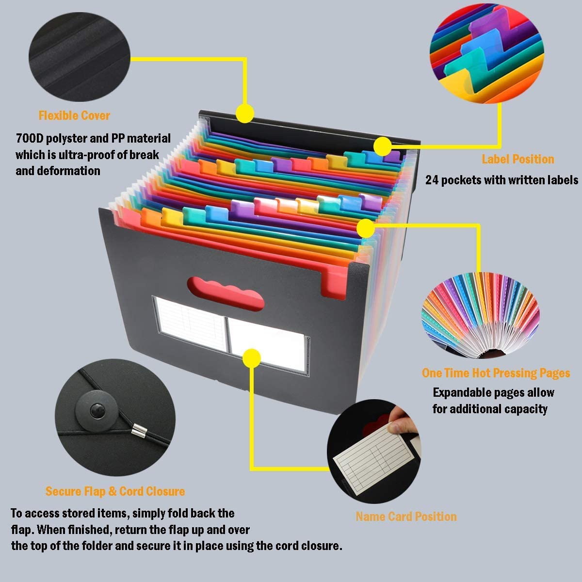 Amaza 24 Pockets Expanding File Folder with 3 Zip File Bags, Expanding File Organisers, Accordion Folder, Accordion File Organiser, Expandable File Folder (Can Hold Approximately 3000 Sheets)