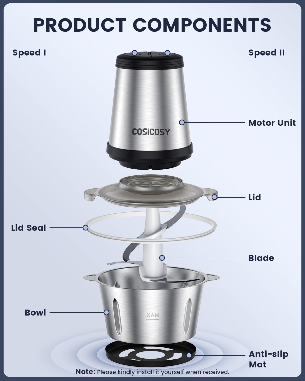 - Food Processor | Cosicosy 2L Meat Grinder with 4 Durable Blades | 2 Speed Adjustable Food Grinder Stainless Steel Food Chopper -