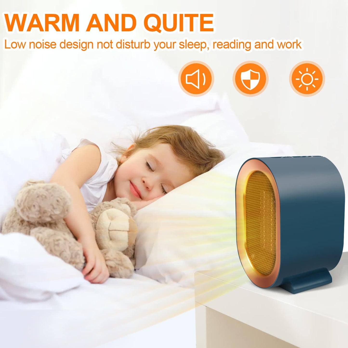 1200W Ceramic Plug in Fan Heater, Portable Electric Heaters with 2 Heat Modes, Overheating & Tip-Over Protection, Energy Saving, Small Smart Space Heaters for Bathroom, Bedroom, Living Room (Blue)