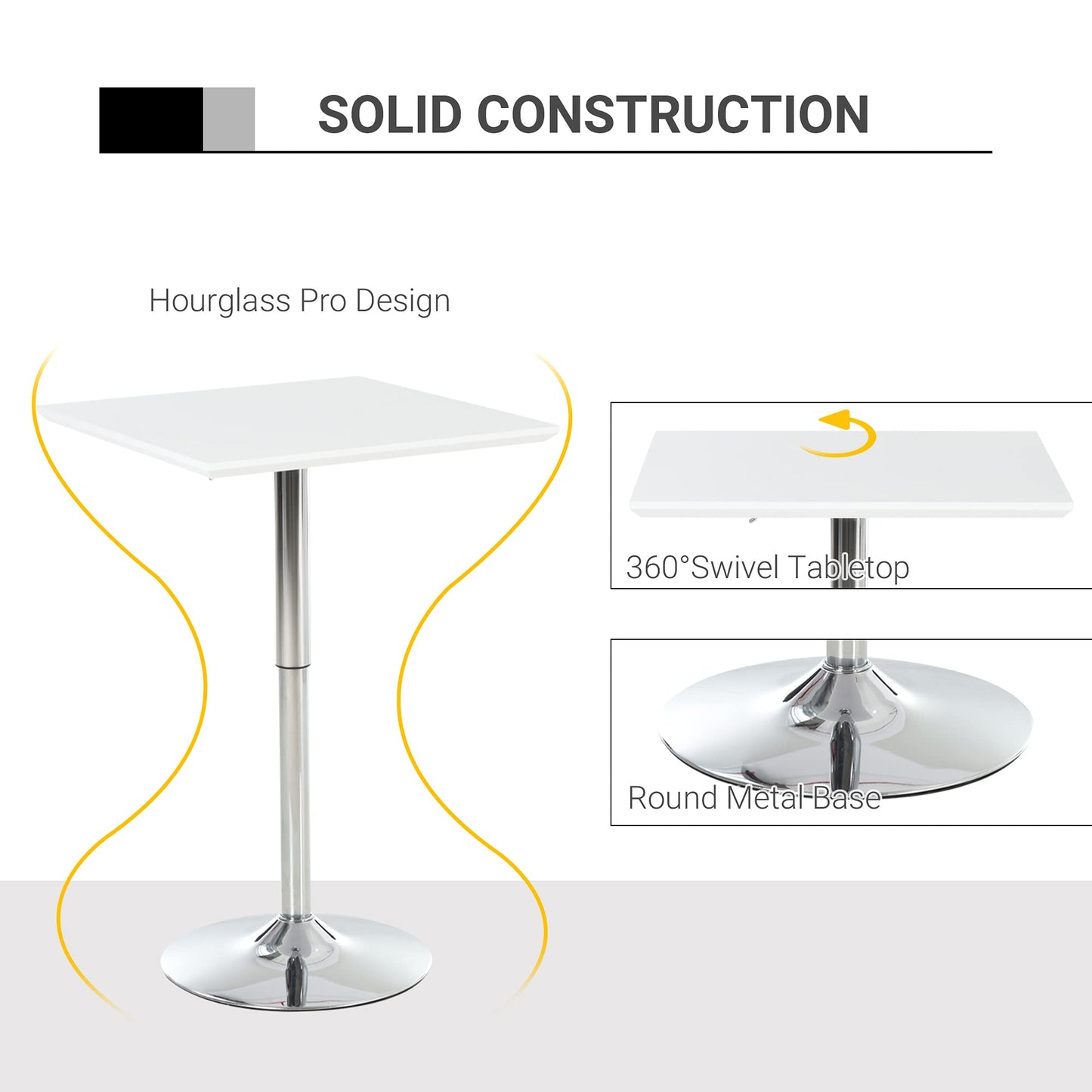 - HOMCOM Square Height Adjustable Bar Table Counter Pub Desk | With Metal Base For Home Bar -