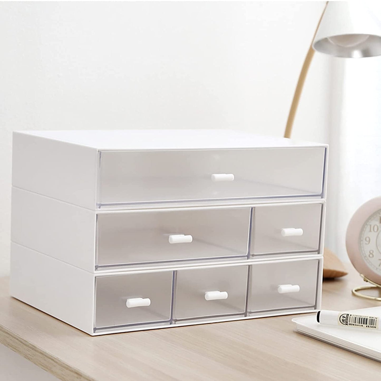 Desktop Organizer-Stackable Organizer Drawers, Plastic Drawers Organizer Perfect for Collection Small Item/Cosmetic Office Organization - 6 drawers (White)
