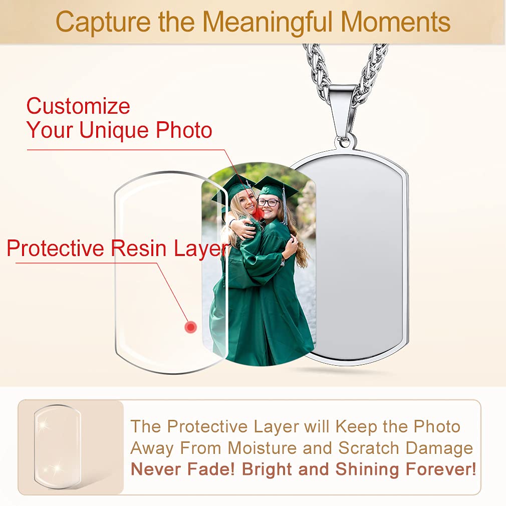 - Personalised Necklace for Men | Engraved Jewellery  | Stainless Steel Photo Chain -