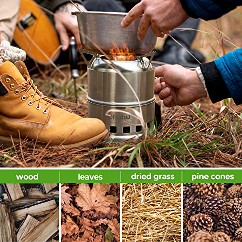 Camping Stove, Ohuhu Rocket Stove Camping Stainless Steel Lightweight Stove Wood Alcohol Stove Portable Outdoor Cooking Picnic BBQ Hiking with Mesh Bag