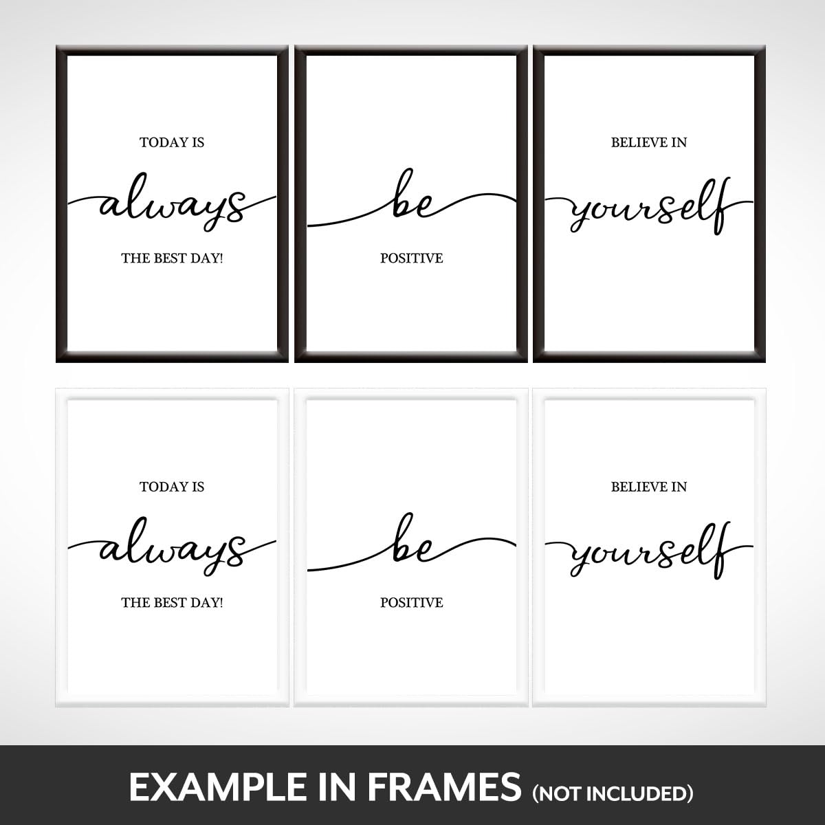 3 Motivational Posters for Walls in Home, Office or Classroom - Inspirational Positive Quotes to Believe in Yourself for Motivation Health Mood Positivity - Unframed A4 Black and White