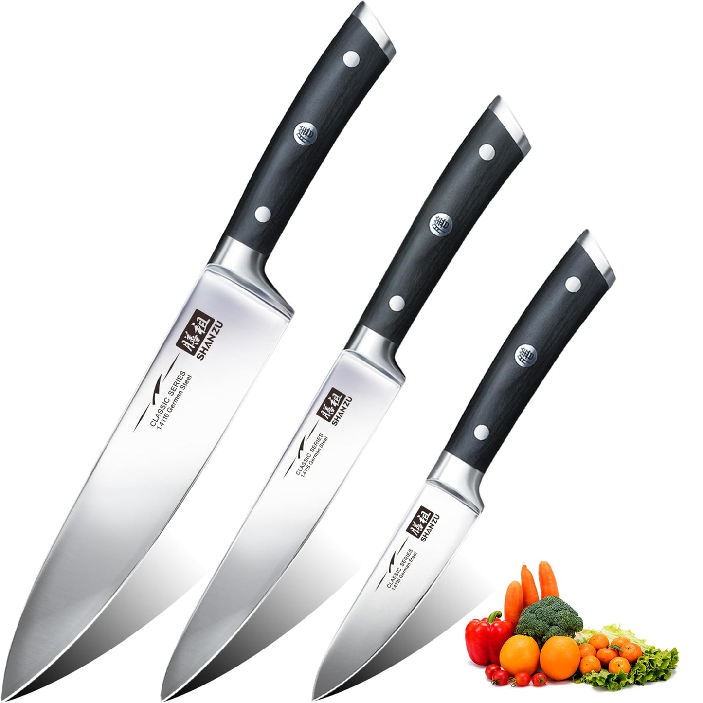 - SHAN ZU Knife Set | Kitchen Knife Sets 3pcs | German Stainless Steel | Professional Japanese Knife Set -