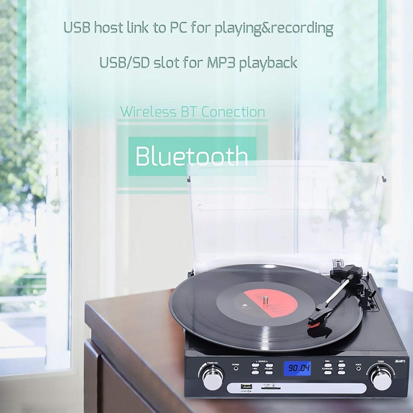 - DIGITNOW! Vinyl Record Player | Bluetooth Turntable with Stereo Speakers | Turntable for Vinyl to MP3 with Cassette Play | AM/FM Radio | Remote Control -