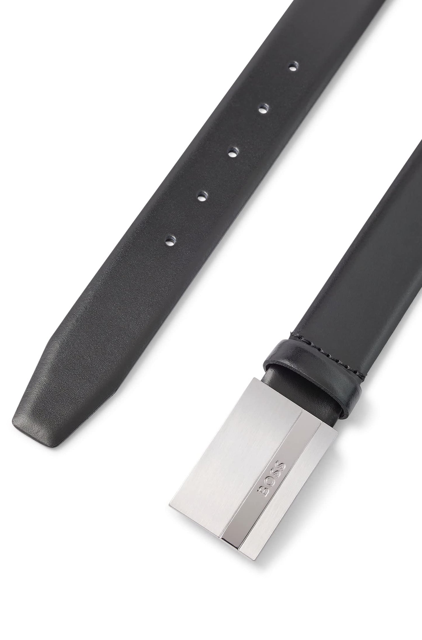 BOSS Mens Baxton Sz35 Italian-leather belt with logo-plaque buckle