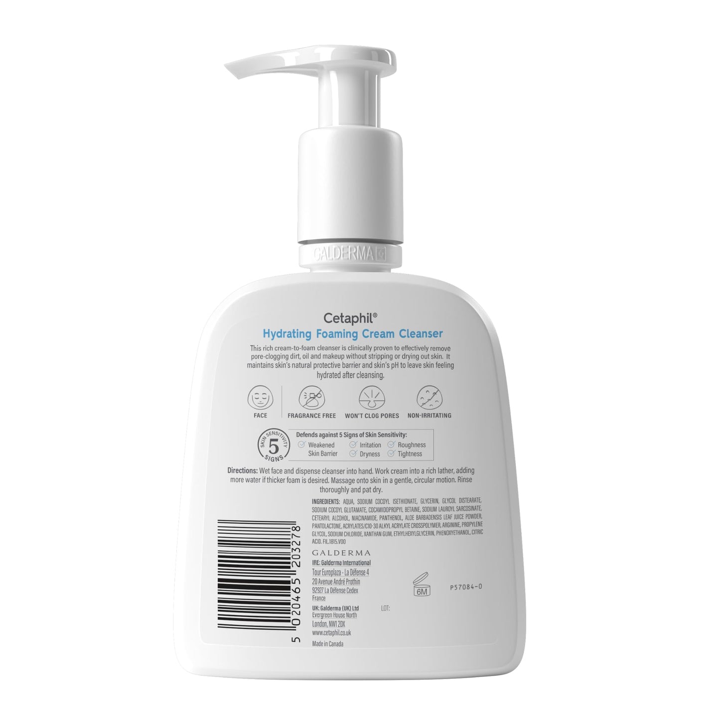 Cetaphil Hydrating Foaming Cream Cleanser and Makeup Remover, 473ml, Face Wash with Niacinamide for Normal, Dry or Sensitive Skin, Vegan-Friendly