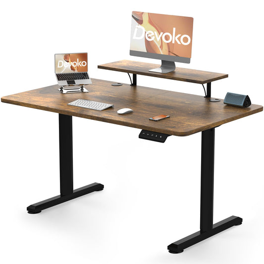 Devoko Electric Standing Desk 120 x 60cm, Height Adjustable Standing Desk with Monitor Stand, Stand Up Desk Home Office Desk with Memory Smart Pannel Sit Stand Desk (White)