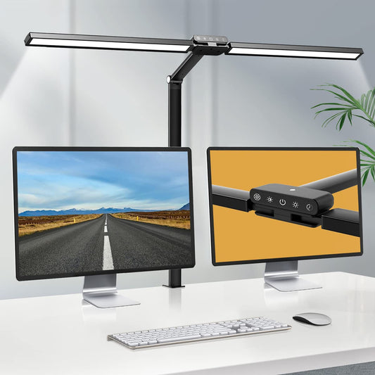 - Hapfish LED Desk Lamp for Office | 24W Double Head Desk Light Bar for Study | Super Wide & Bright | 5 Color Modes and 5 Dimmable -