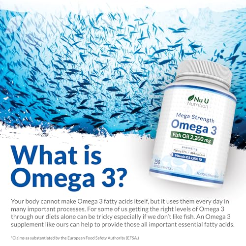 - Omega 3 | 250 Softgel Capsules | Sustainably Sourced - High Strength 1100mg Fish Oil per Capsule - Nu U Nutrition