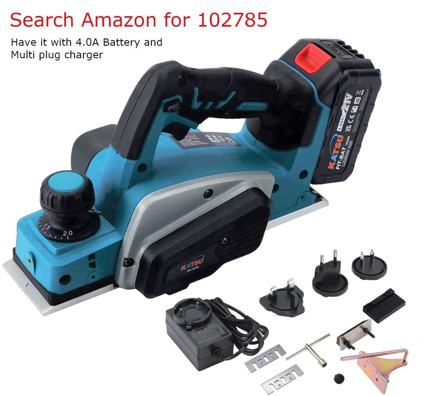 - KATSU Cordless Planer | 21V/18V | Electric Hand Planer with 82mm Width and 2mm Depth -