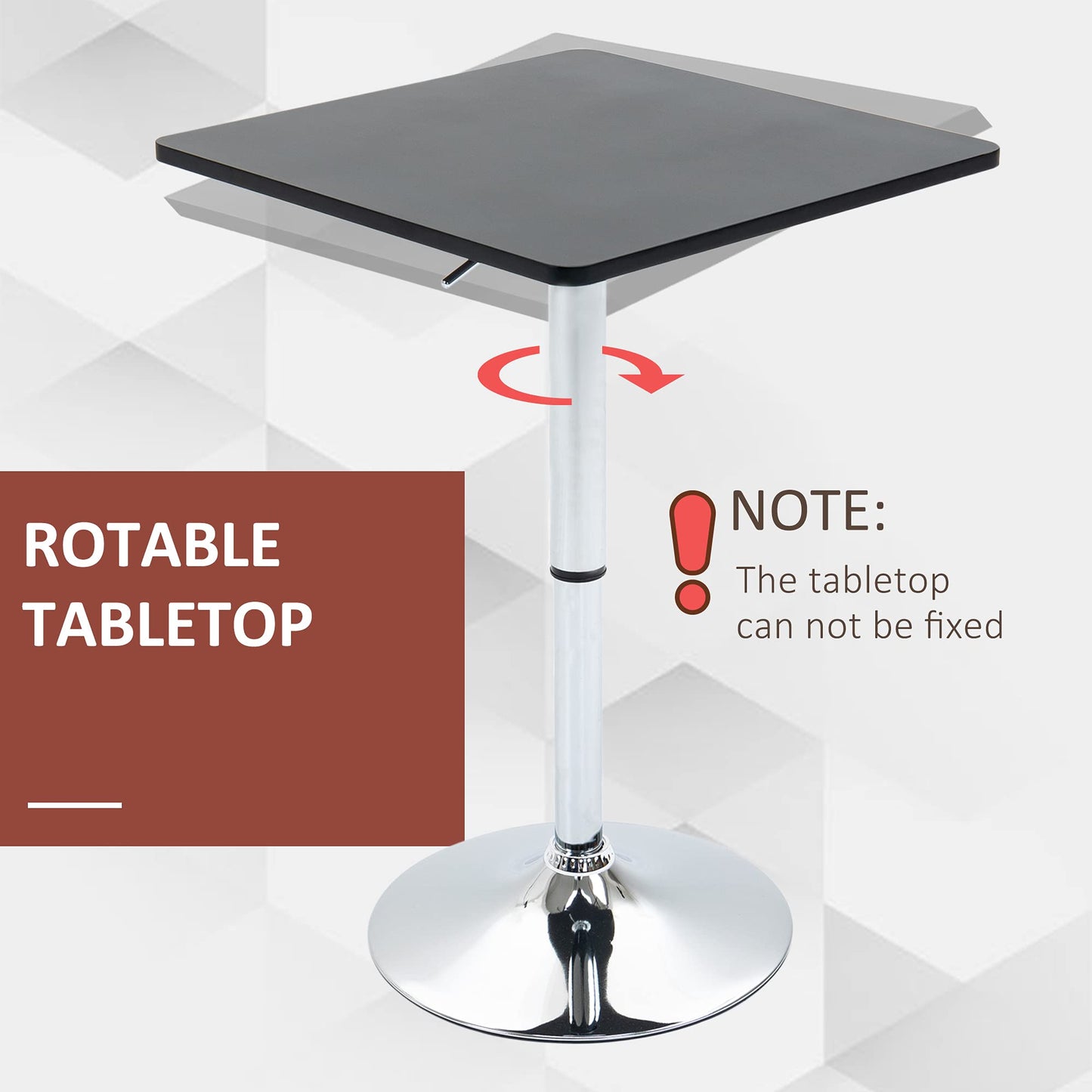 - HOMCOM Modern Height Adjustable Counter Bar Table | 360° Swivel Tabletop | Electroplating Metal Base -